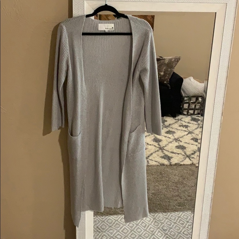 Grey slit maxi cardigan